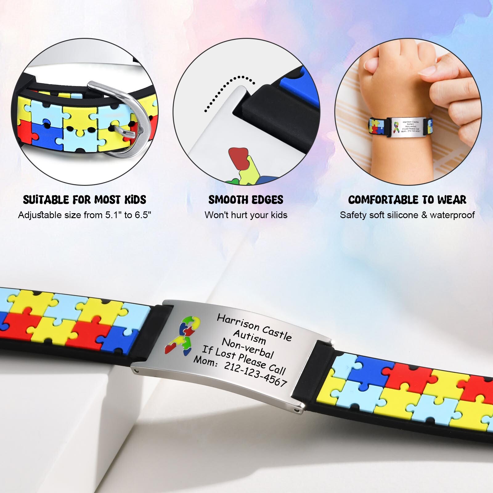 Personalized Medical ID Bracelet Silicone Autism Seizure Men Women Kid Wristband