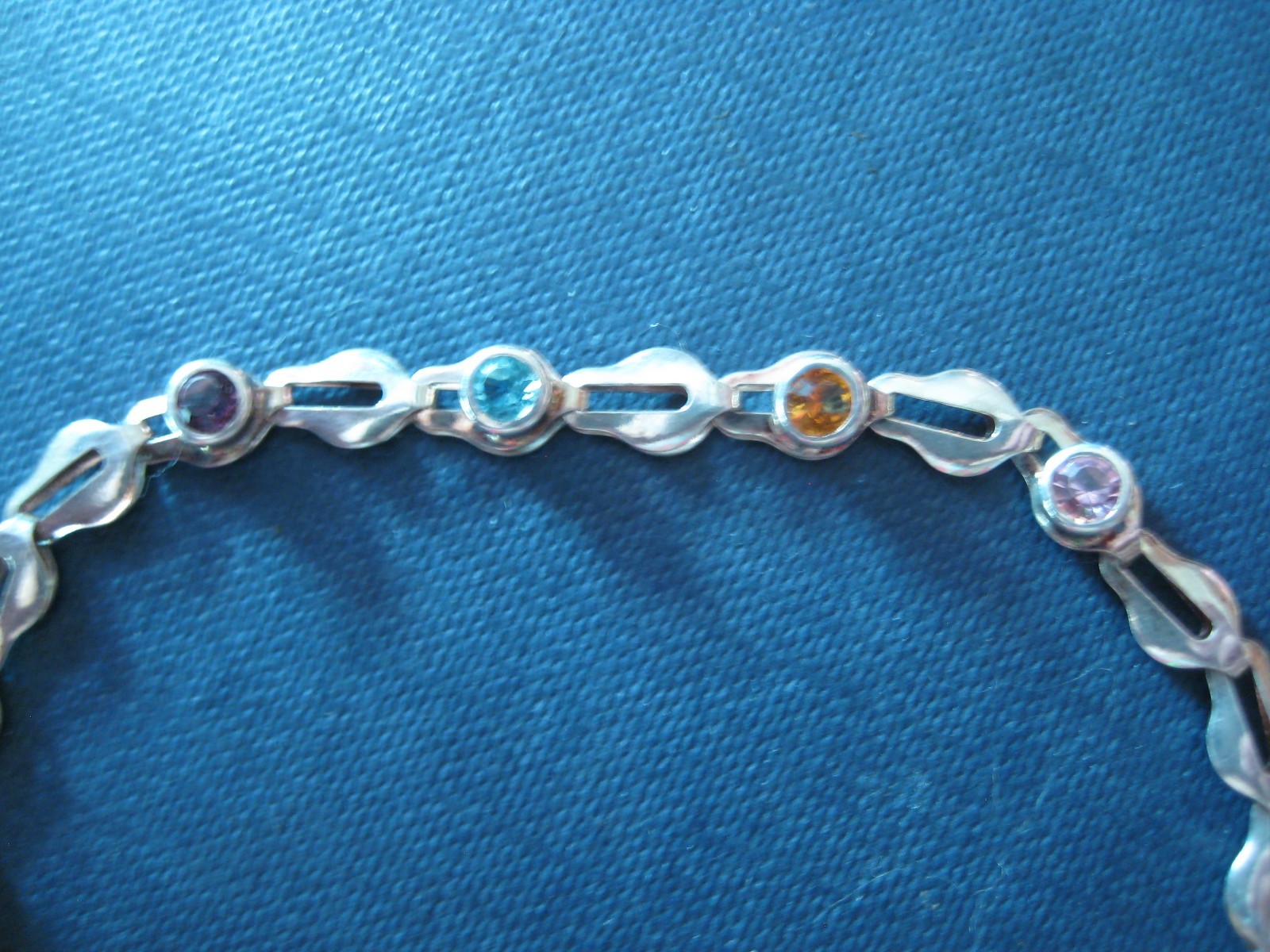 Sterling Silver 925 Italy Open Link Multi Gemstone Bracelet 7.5″ (C9)