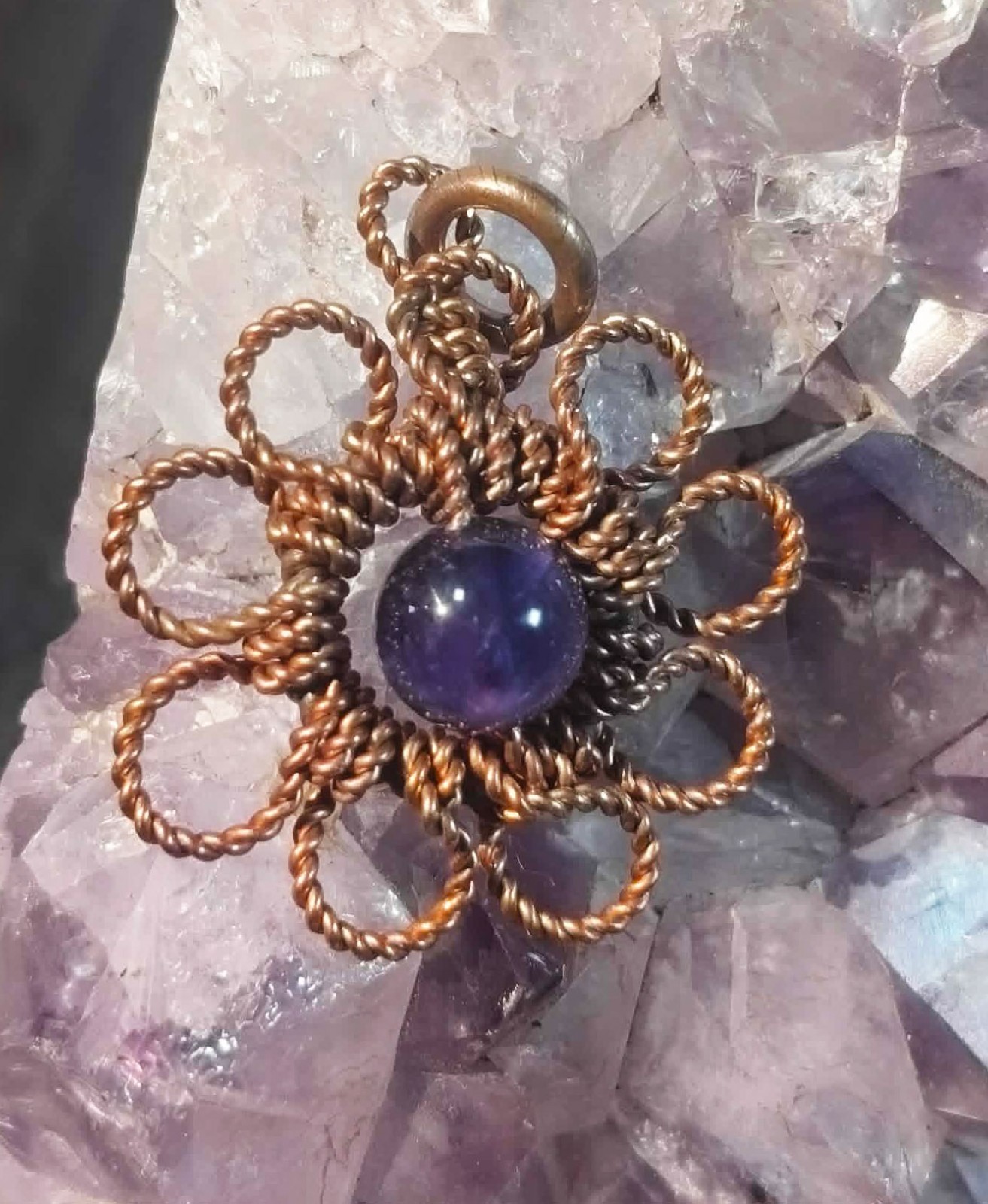 Flower Copper Pendant Daisy Mandala Amethyst Energy Lucky Jewelry #PM9