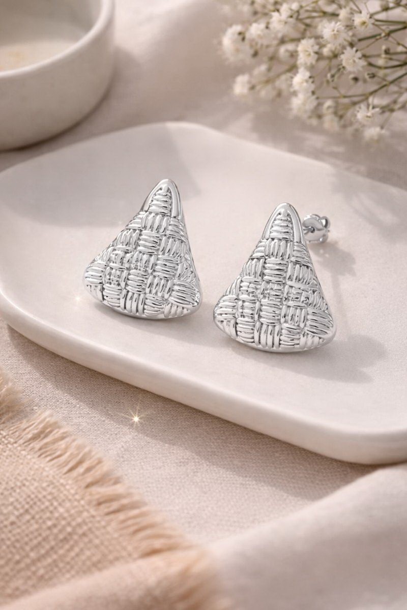 925 Sterling Silver Texture Triangle Stud Earrings |Geometric Minimalist Jewelry