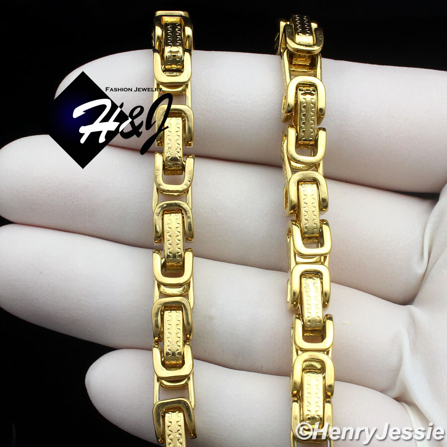 18-40″MEN Stainless Steel 6.5mm Gold Plated Byzantine Box Link Chain Necklace*T