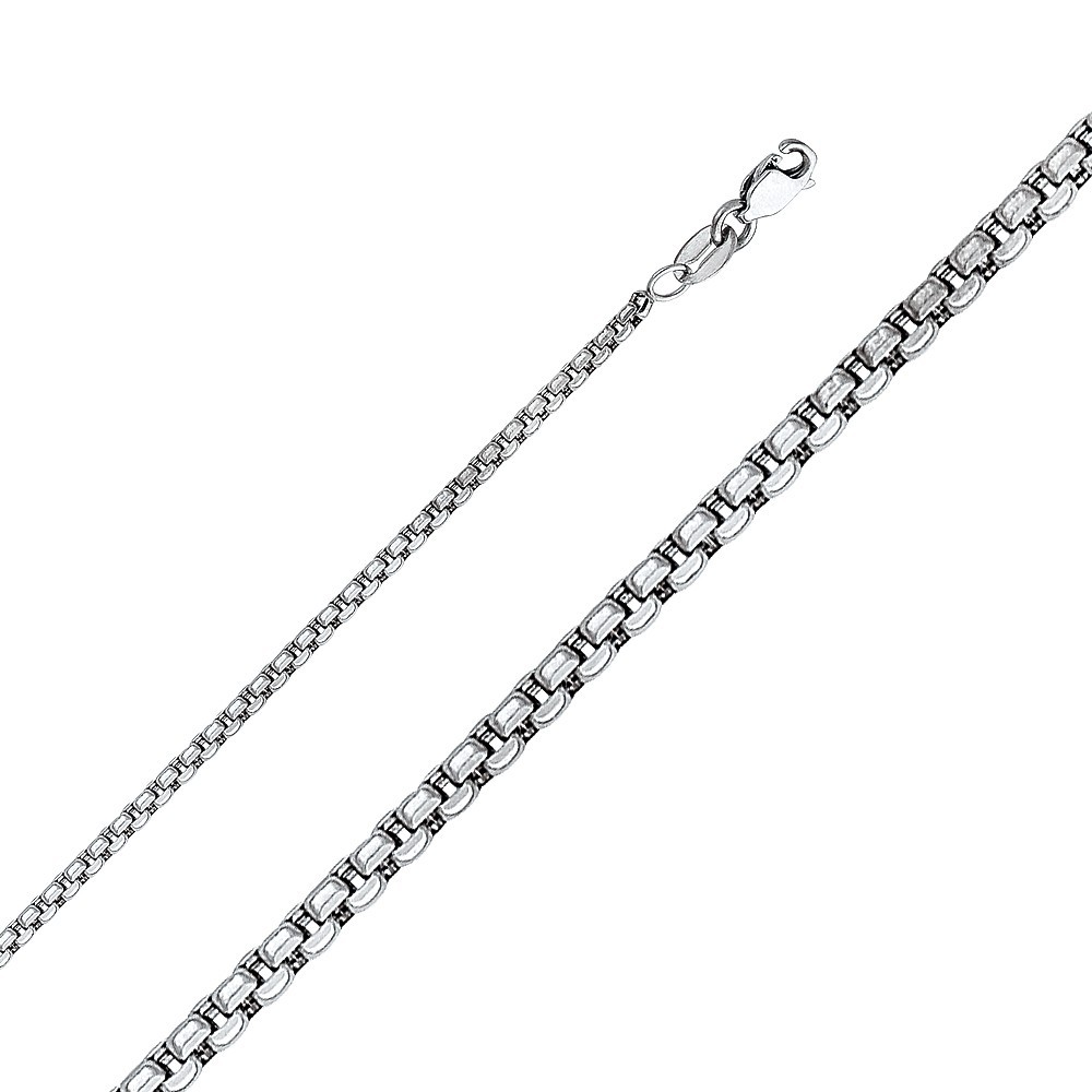 Real 14k White Gold 1.8mm Semi-Solid Half Round Box Chain 16 18 20 22 24 Inches
