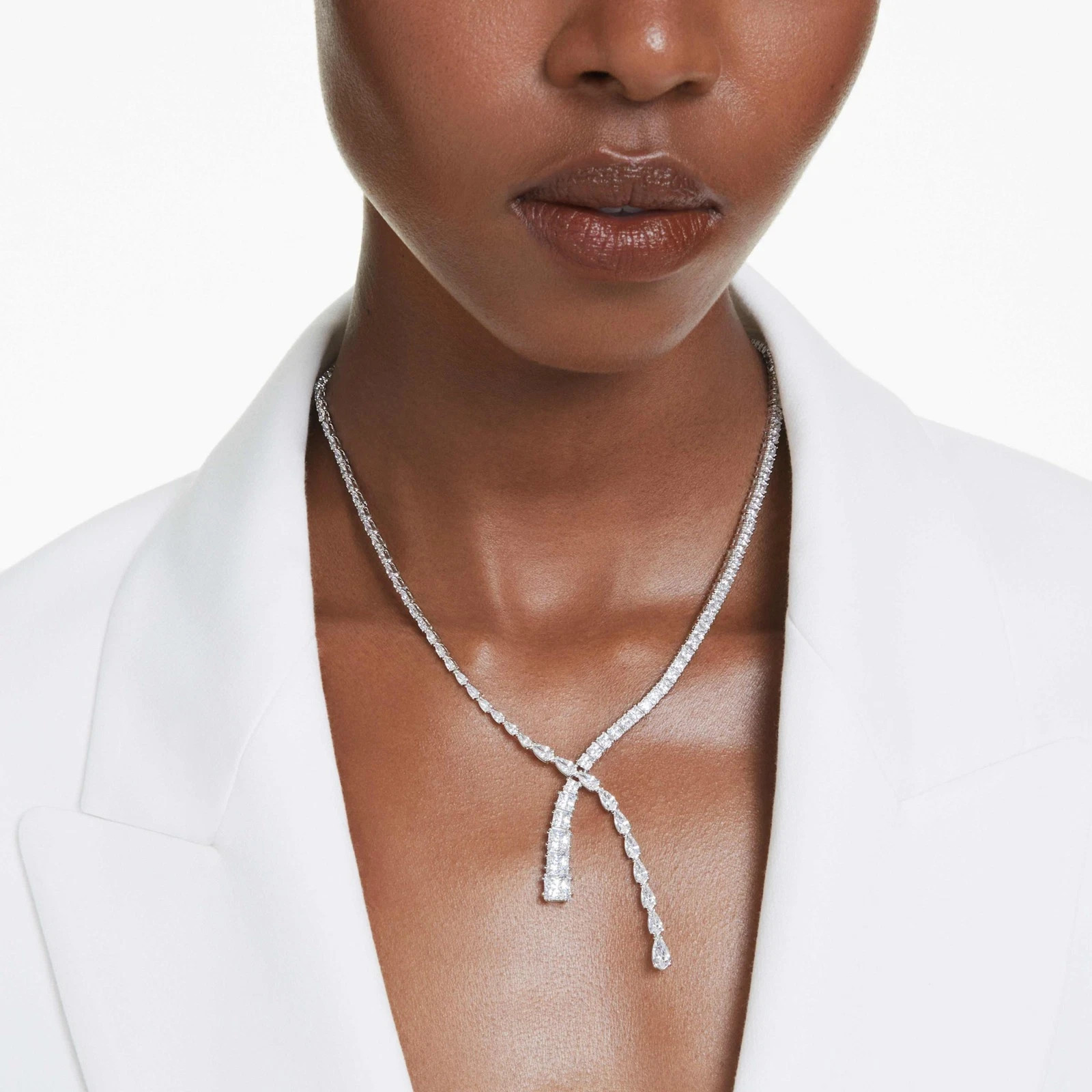 Swarovski Matrix Y Necklace, Mixed Cuts, White, Rhodium Plated 5692533