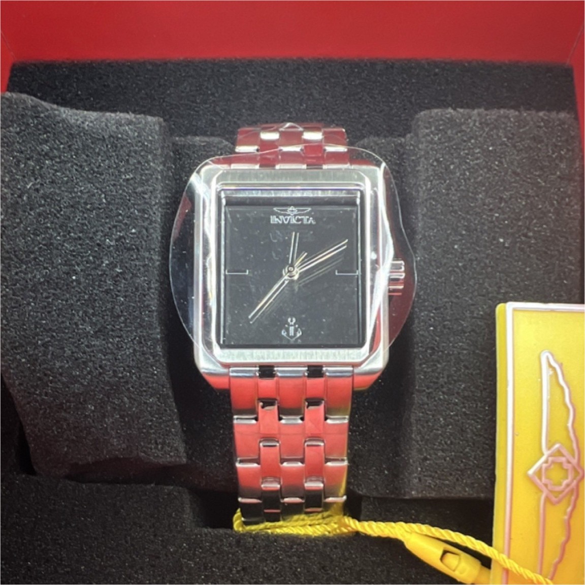 Invicta Silver Metal Bracelet Rectangle Watch Dial Stick Indexes