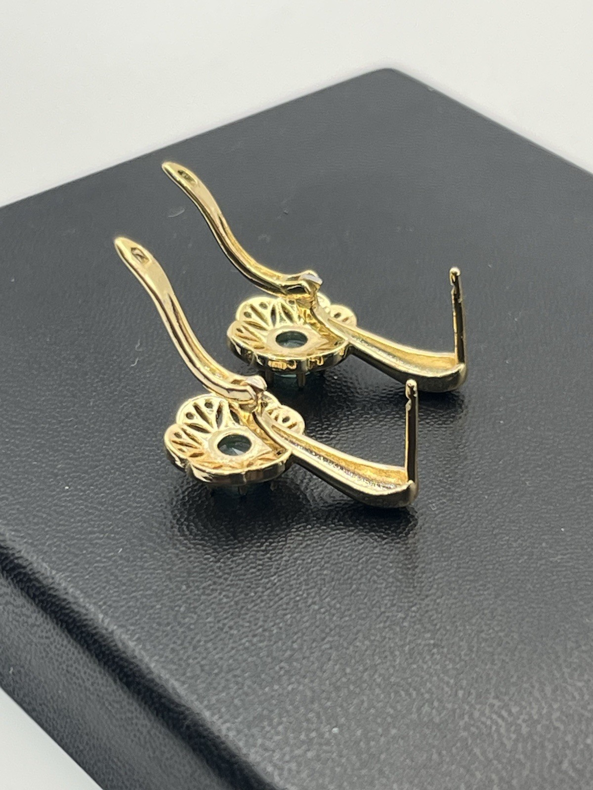 Pale blue green rhinestone gold tone flower cluster earrings