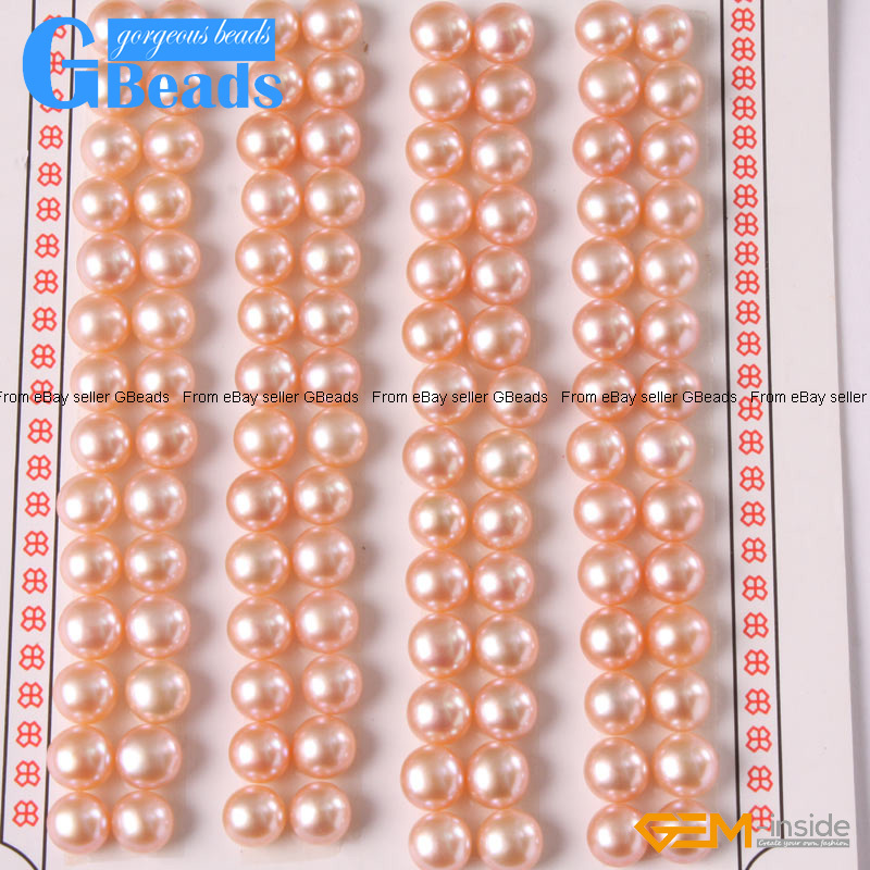 6-6.5mm Button Shape Half Drilling Genuine Pearl Beads For Earrings 56 Pairs