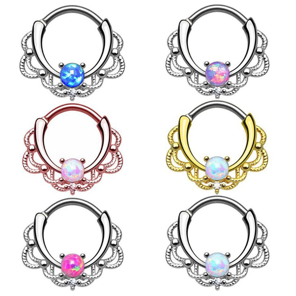 1PC 16G Septum Ring Segment Clicker Surgical Steel CZ Gem Nose Hoop Ring Jewelry