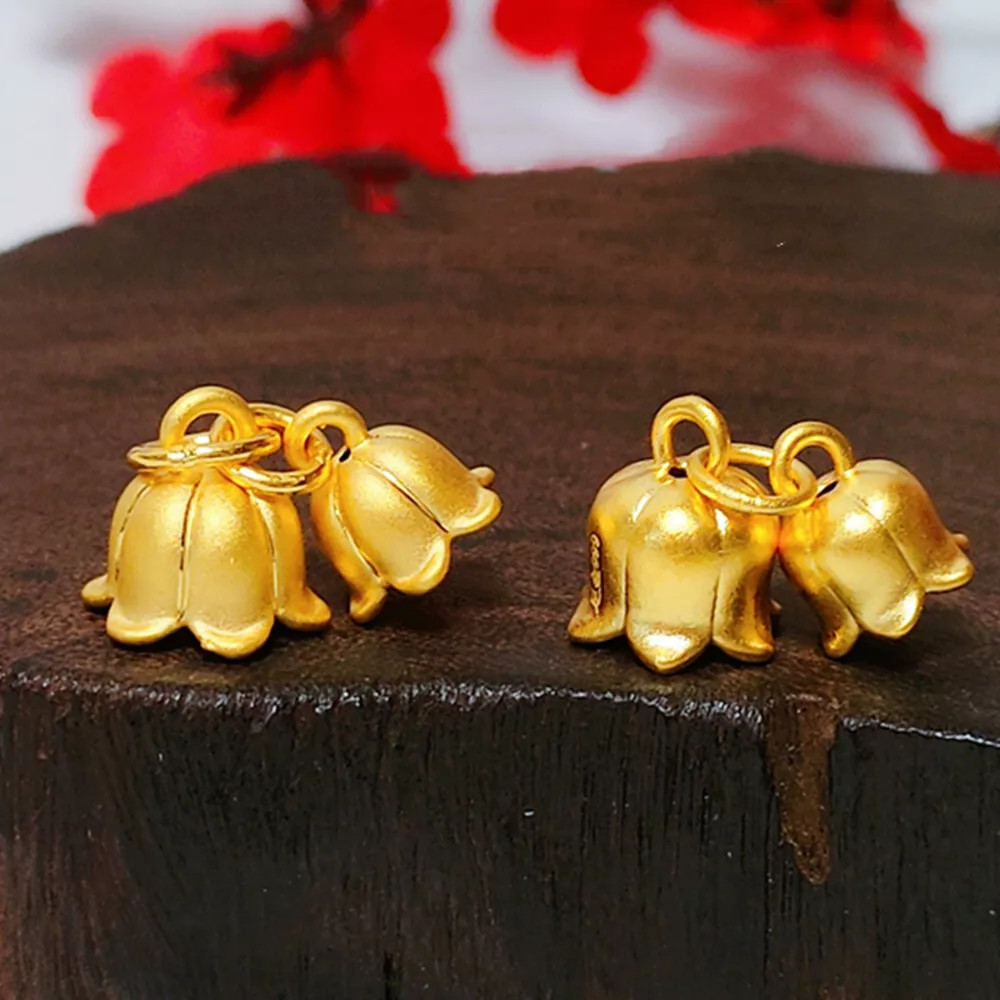 1pcs Pure 999 24K Yellow Gold Women 3D Lucky Orchid Flower Pendant 0.5-0.7g