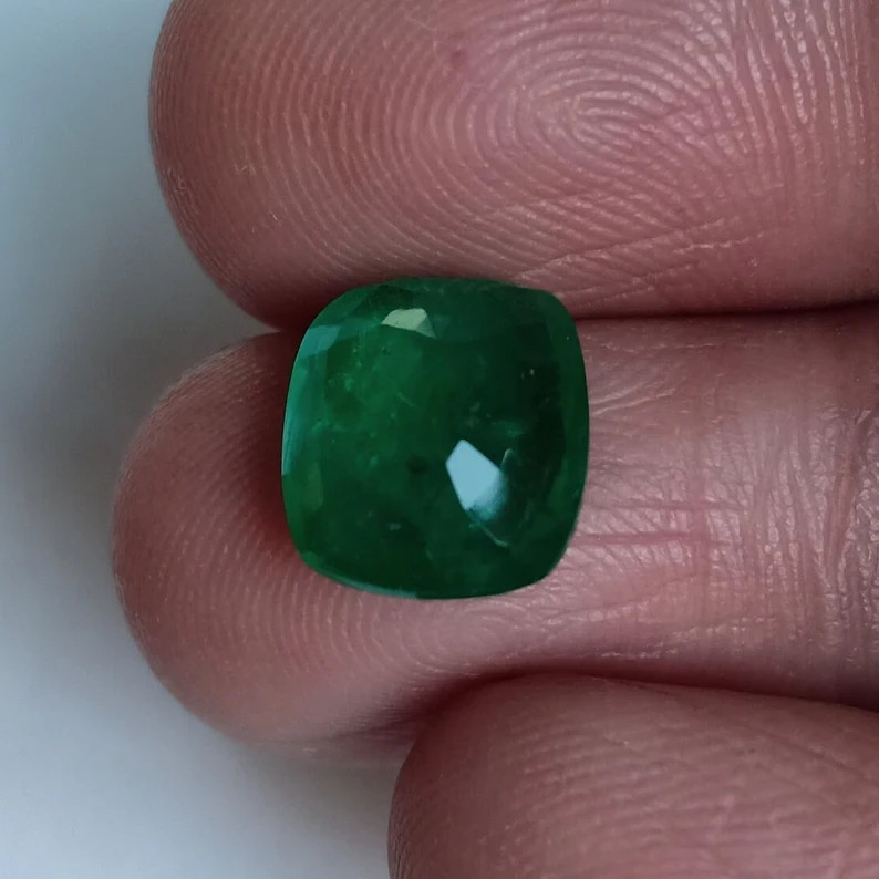Certified Zambian Green Emerald Cushion Cut Unheated Loose Gemstone 3.48 Ct