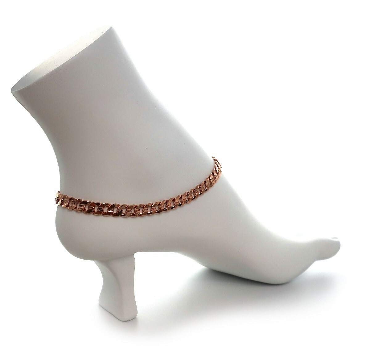 10″ Concave Cuban Link Chain Quality Anklet Bracelet 14k Pink Rose Gold Plated