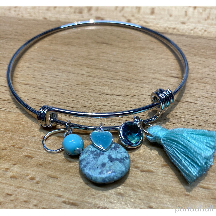 Bangle bracelet adjustable size from 7-9 in wrapped coil ends adjustable FJ058