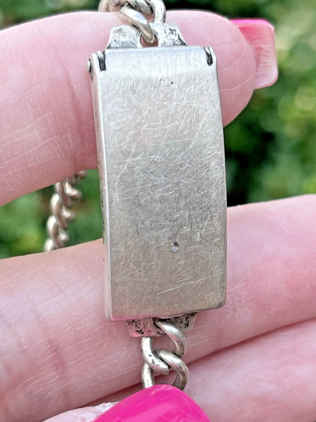 VTG 925 Sterling Silver ID Bracelet Lock E Tag Chain Bracelet Slot for Photo 14g
