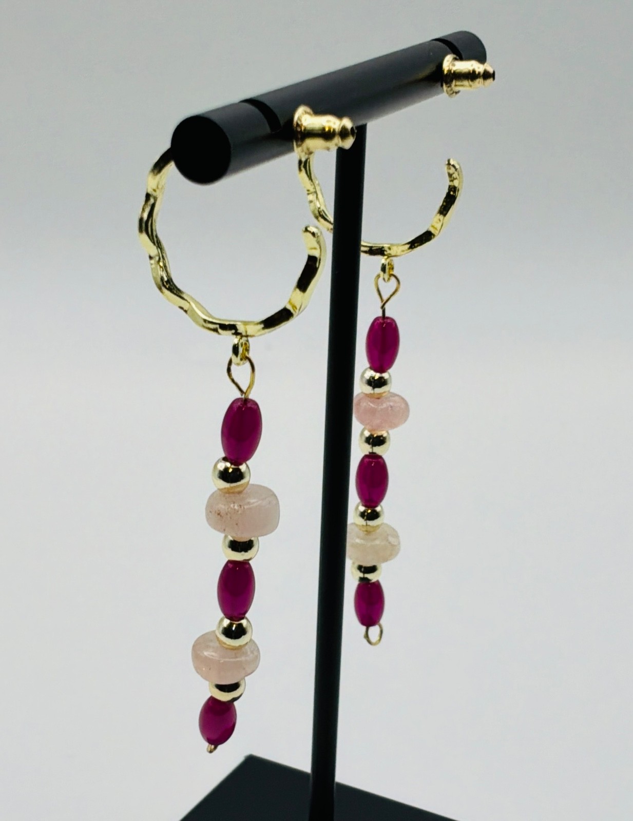 Lab Grown Ruby & Morganite Hoop Dangle Earrings