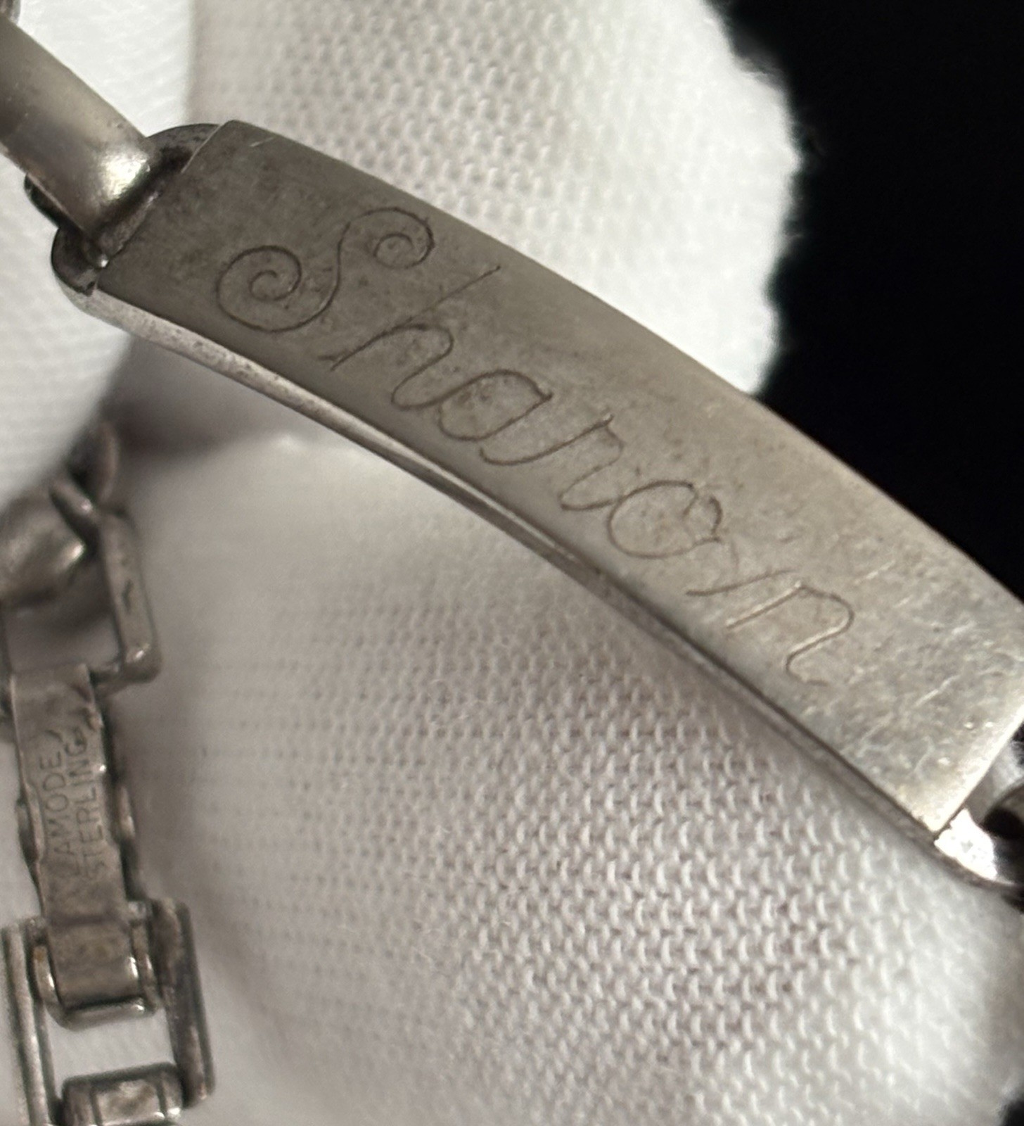 LA MODE Sterling Silver ID Bracelet 7” Floral Vintage Etched SHAROIN 13.58 Grams