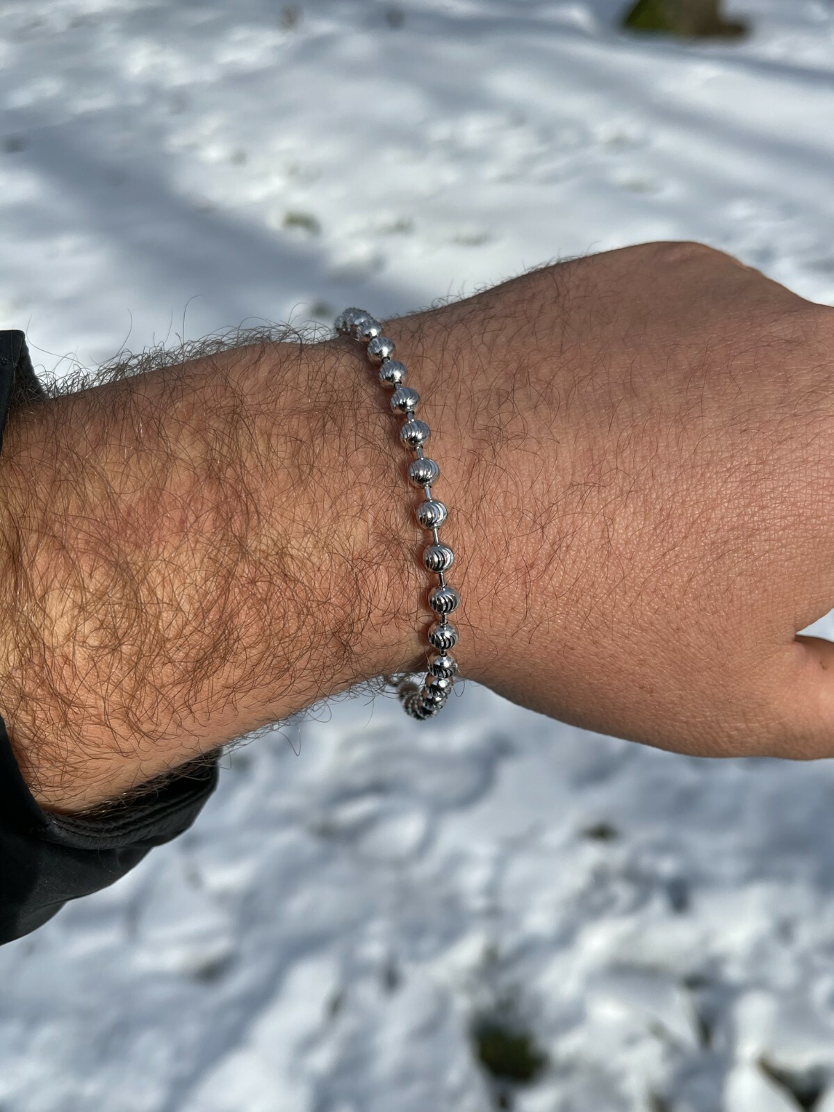Men’s Solid 925 Sterling Silver Ball Moon Diamond Cut Bracelet 5mm Thick Beads