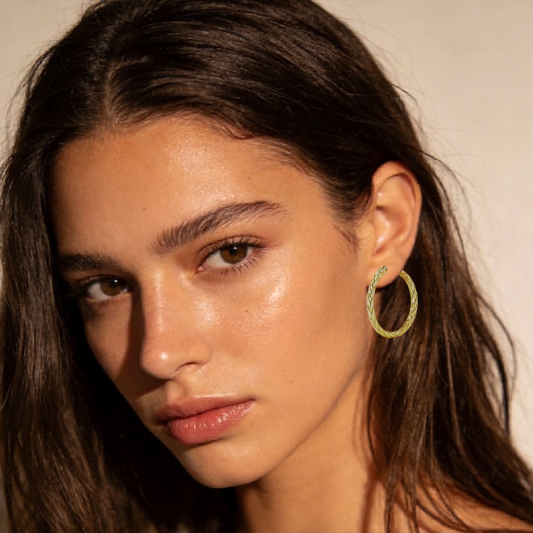 14K Gold Earrings for Women Weave Design Hoop Earrings Classic Earring 30MM