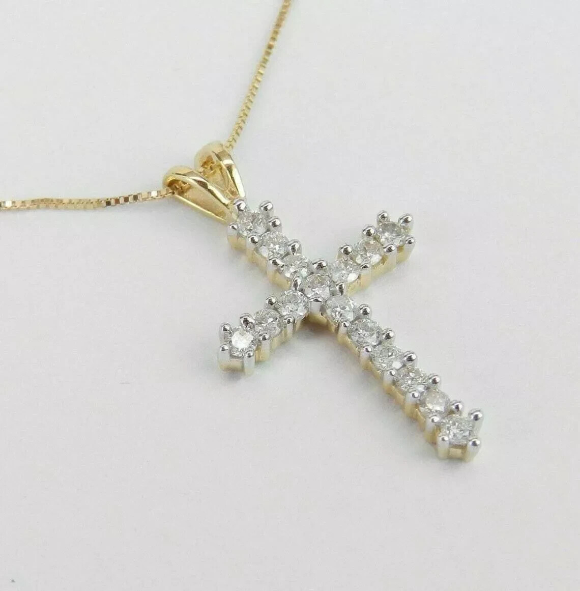 2 CT Round Cut Diamond Cross Pendant Necklace 14K Yellow Gold Over Free Chain