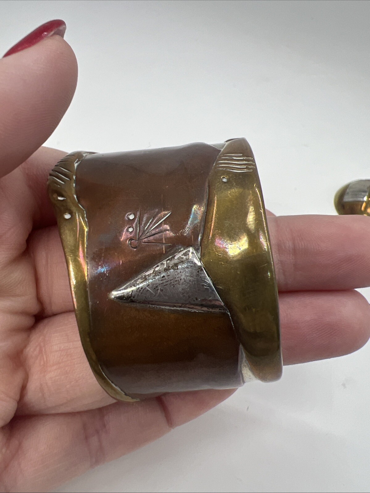 Copper, Brass, Sterling Artisan Earrings And Matching Cuff With Unknown Maker
