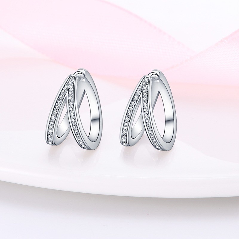 PANDACH 925 Sterling Silver Tiny Double Hoop Circle Earrings Earrings For Women