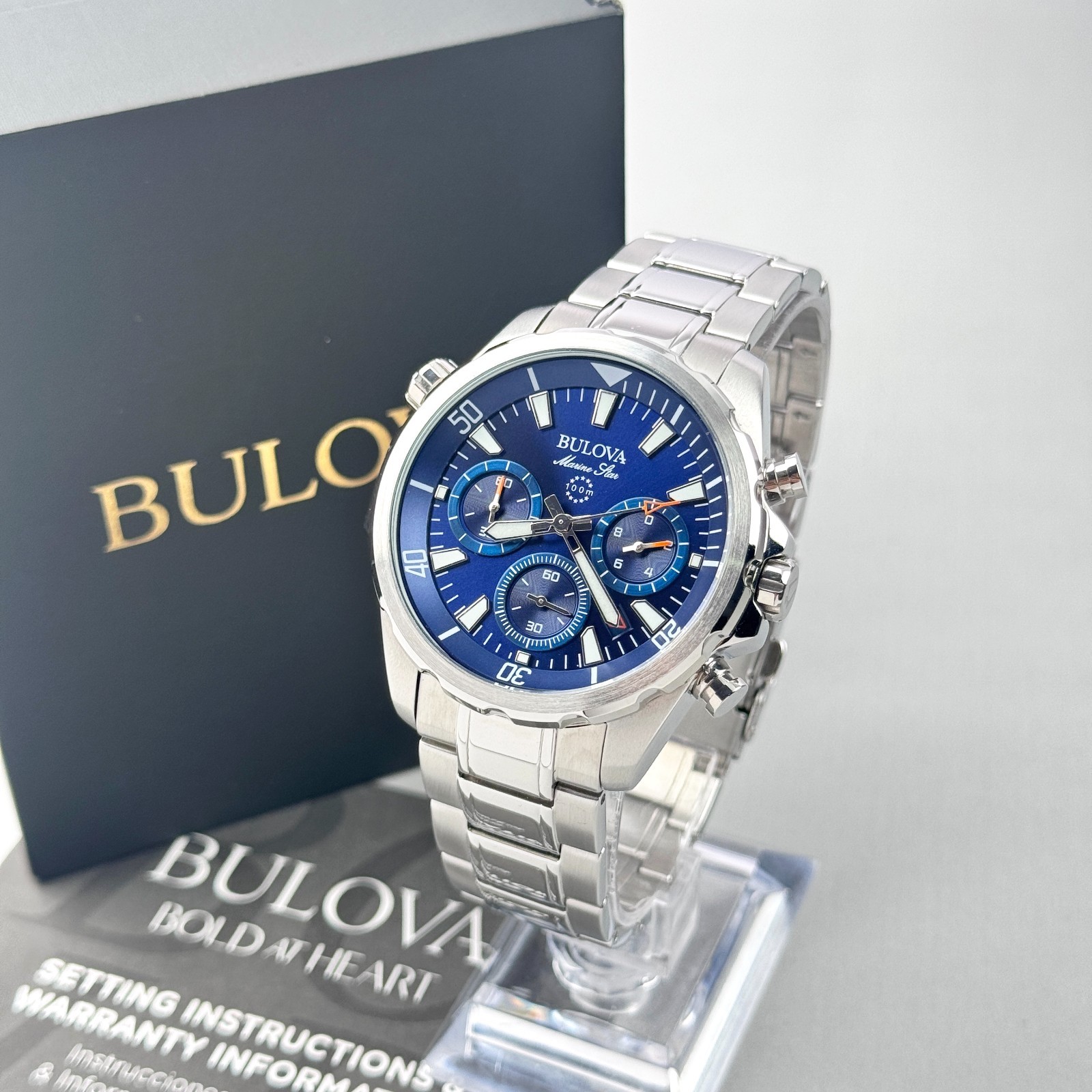 Bulova Men’s Marine Star 43MM Blue Dial Chronograph Quartz Watch 96B256