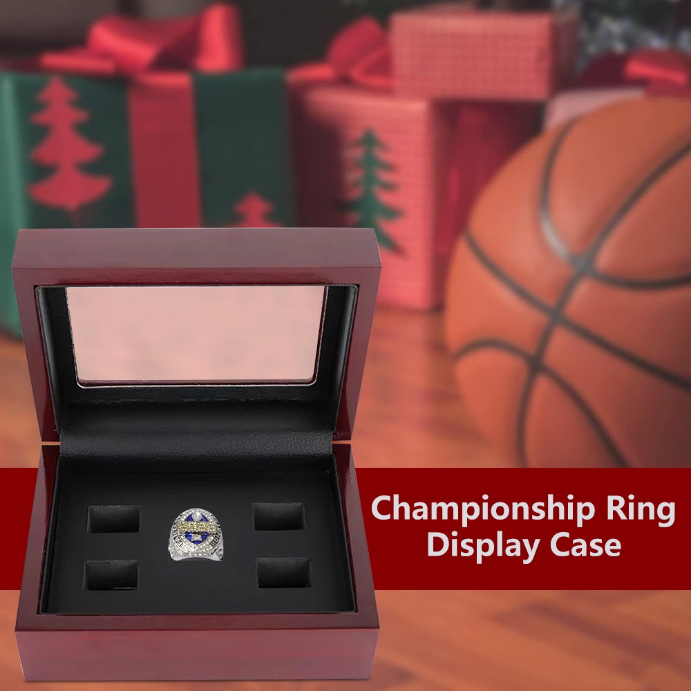 5 Holes Championship Ring Display Case Box Wooden Collection Storage Box Gift US