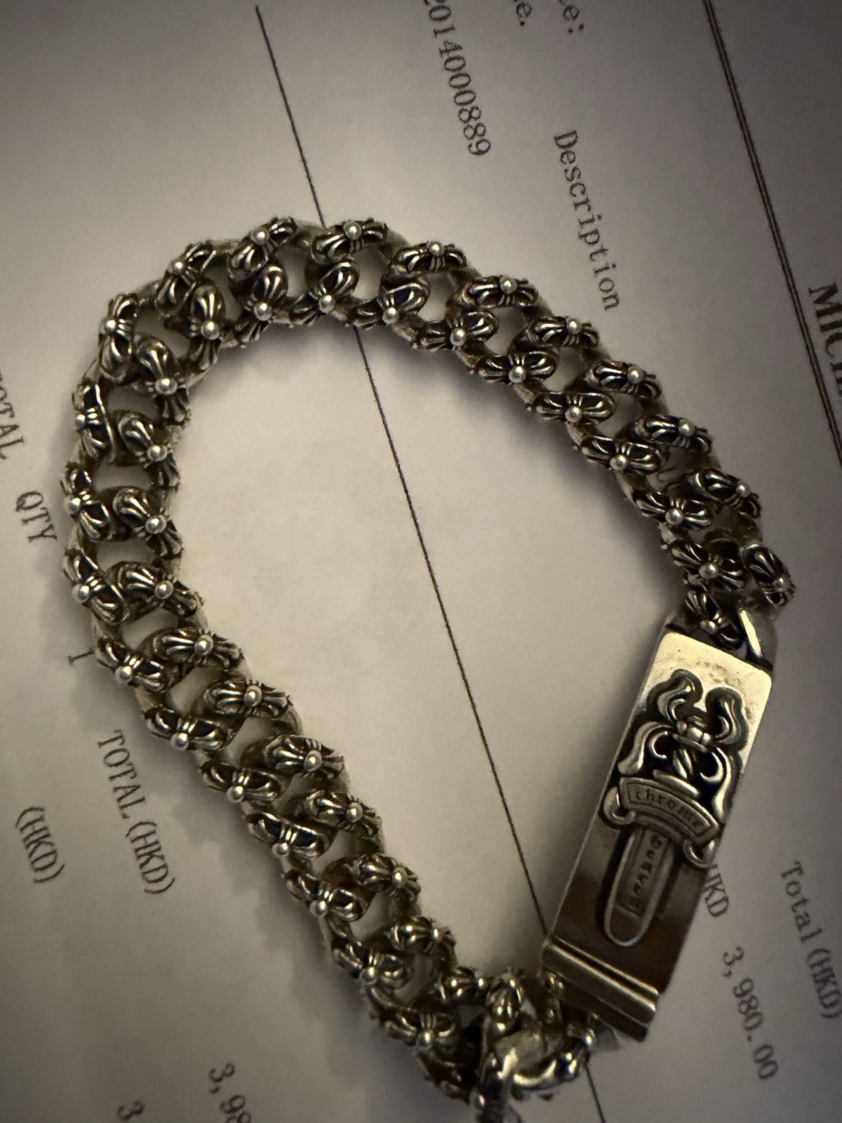925 Sterling Silver ID Chain Bracelet, Byzantine Link, Box Clasp