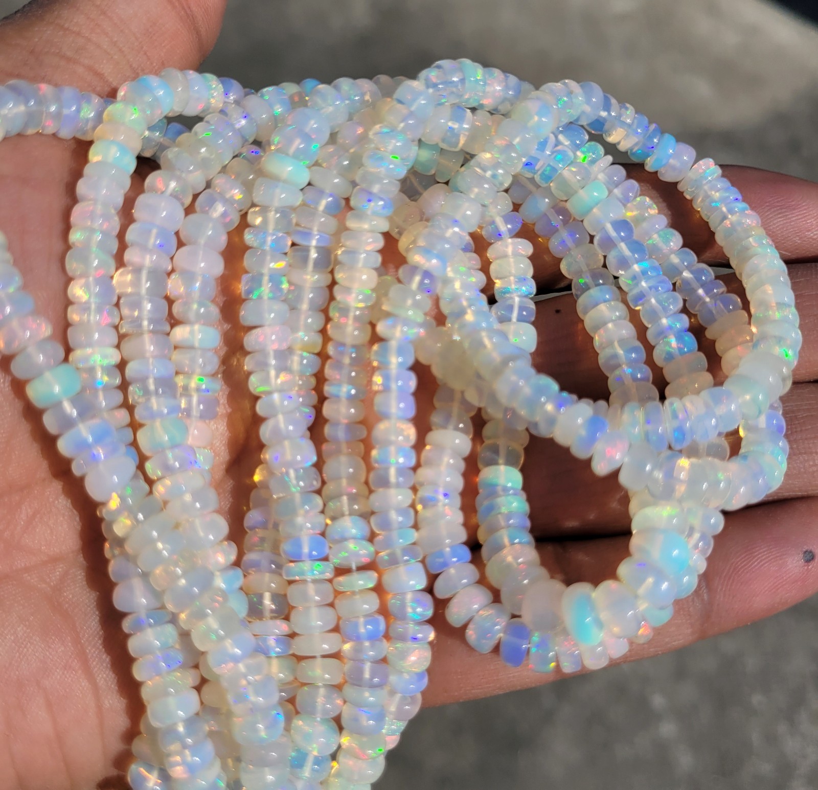 AAA Ethiopian Opal Rondelle Beads 6-7mm 8 Inch Smooth Natural Welo Opal Strand