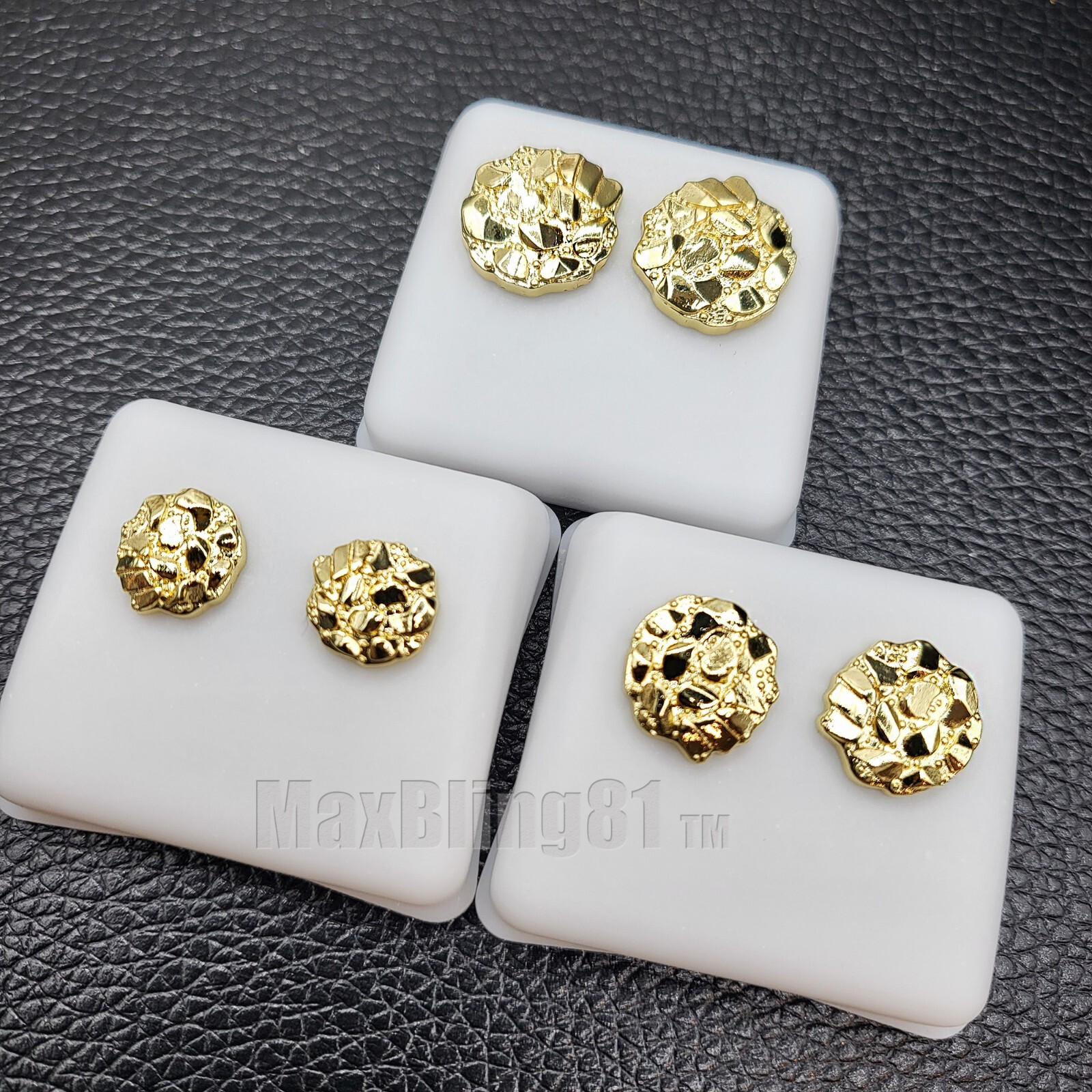Brass 14K Solid Nugget Cookie Earring Earrings Bling Stud Type Fashion Jewelry