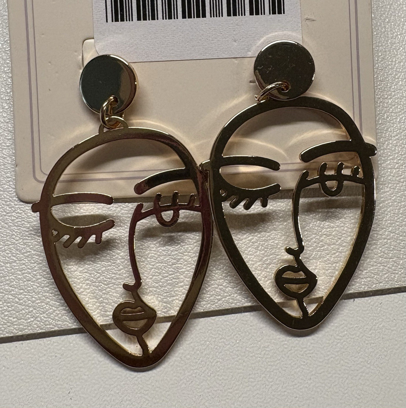 Gold Tone Face Outline Dangle Earrings Butterfly Closure Nickel-Free
