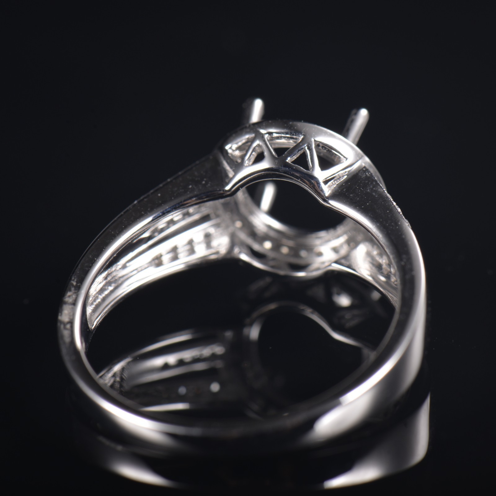 Custom Lab Diamond Round 7.6mm 4 Prong 3-Row Split Shank Semi Mount Ring 14K WG