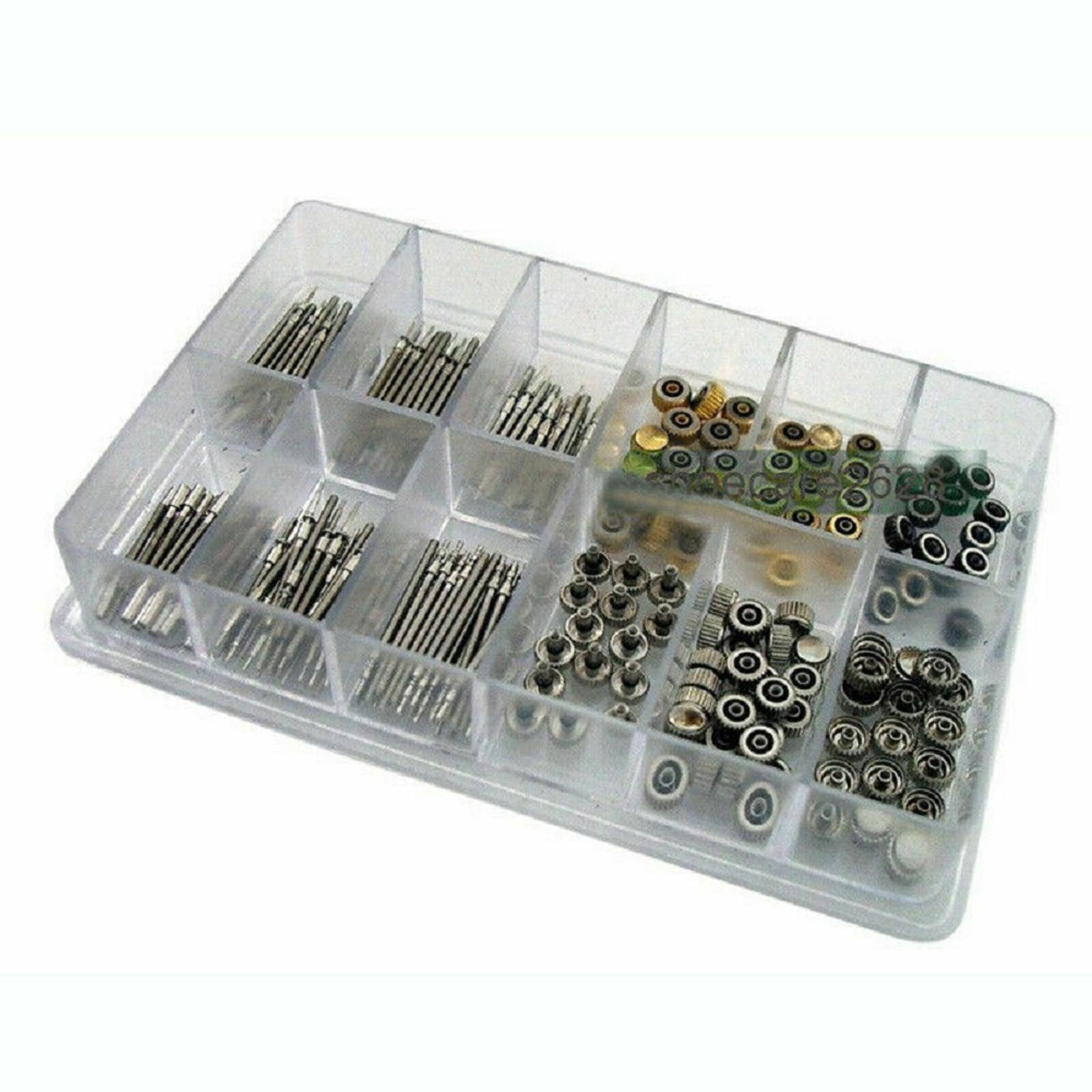 144Pcs Different Sizes Mixed Watch Stem Crown Repair Parts Assortment Set W/ Box