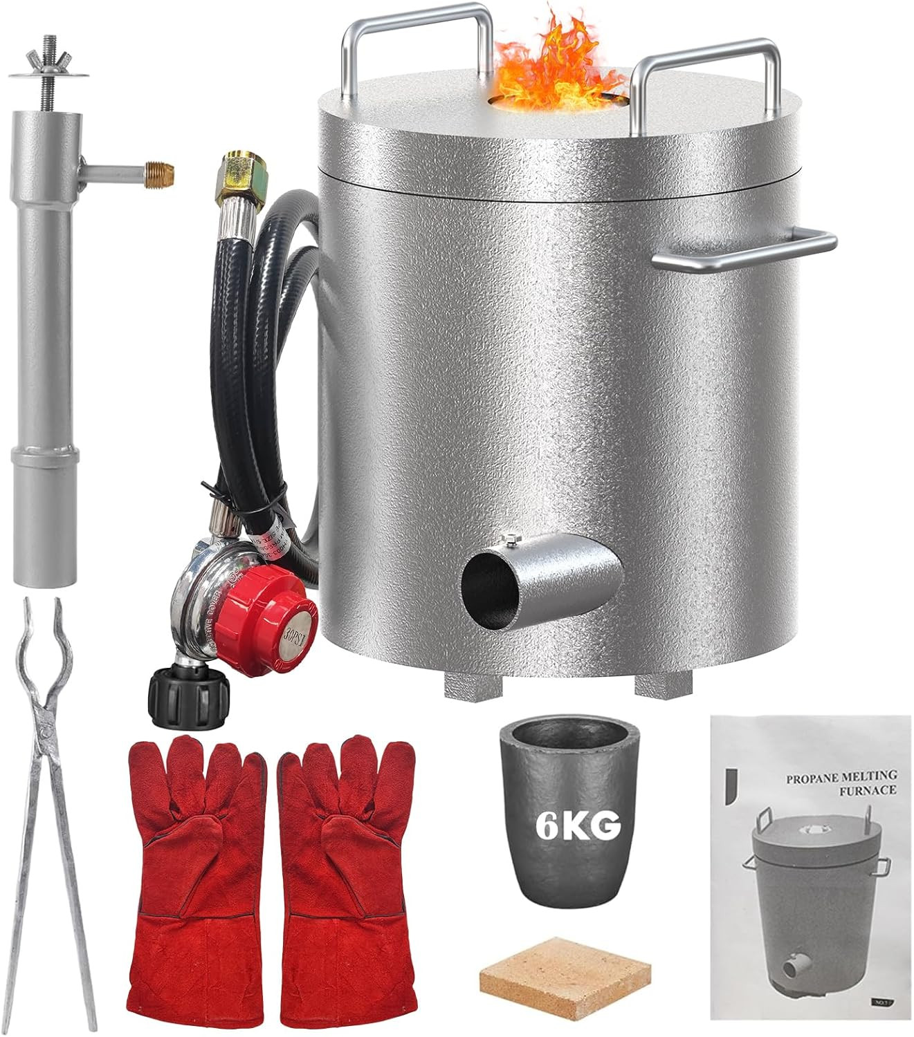 6KG Propane Melting Furnace Foundry Kit Smelt Gold Copper Brass Gas Regulator US