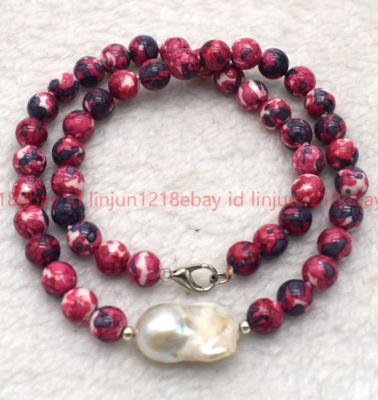 Natural 8mm Red Turquoise Round Gems Bead White Baroque Pearl Necklace16-28in