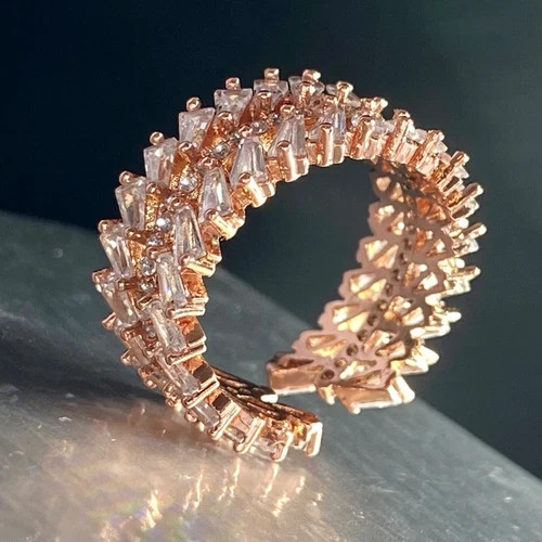 18k Rose Gold Plated Eternity Band Ring Made Simulated Diamond Adjustable