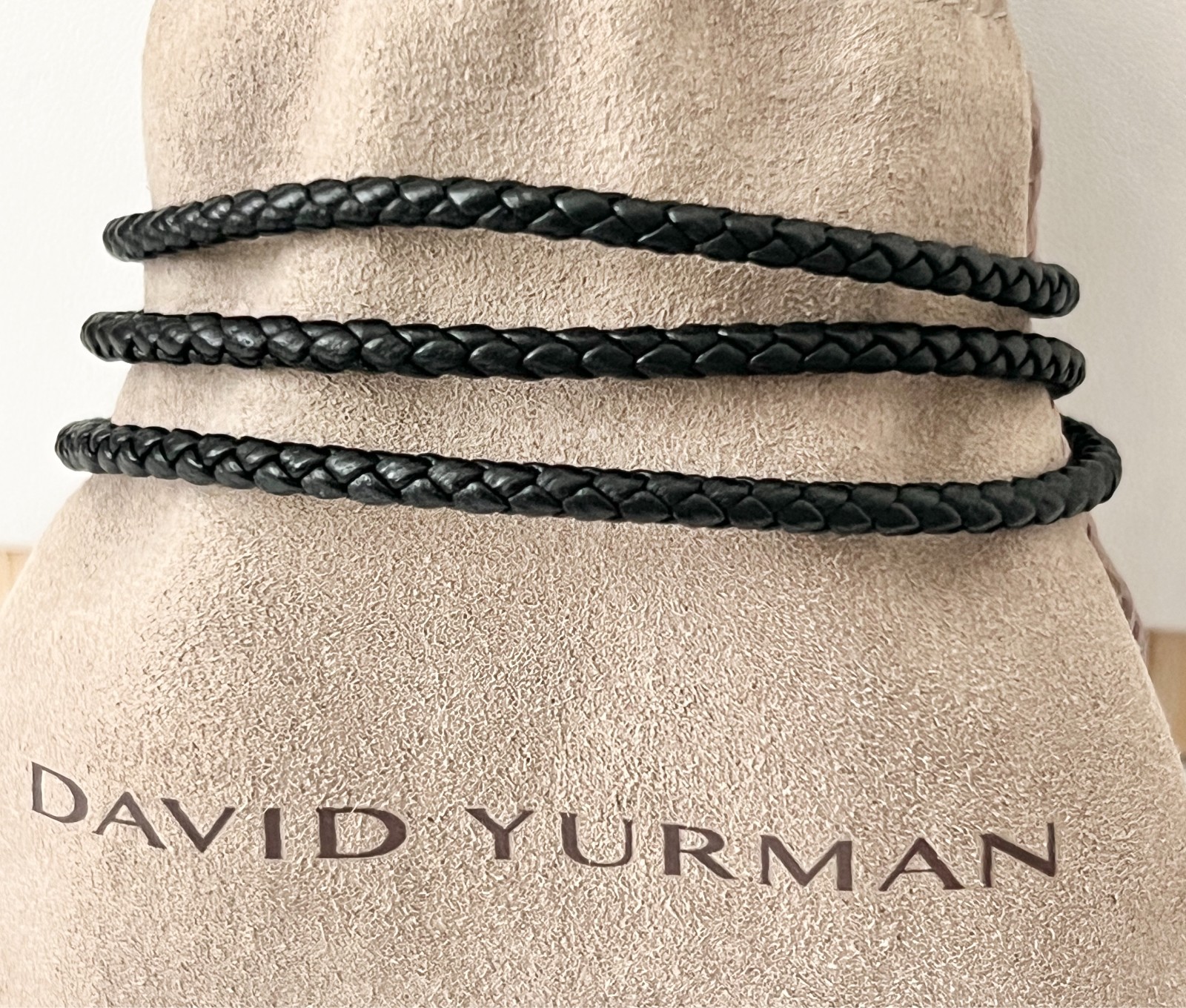David Yurman Men’s Chevron Black Triple Wrap Leather Bracelet in Silver