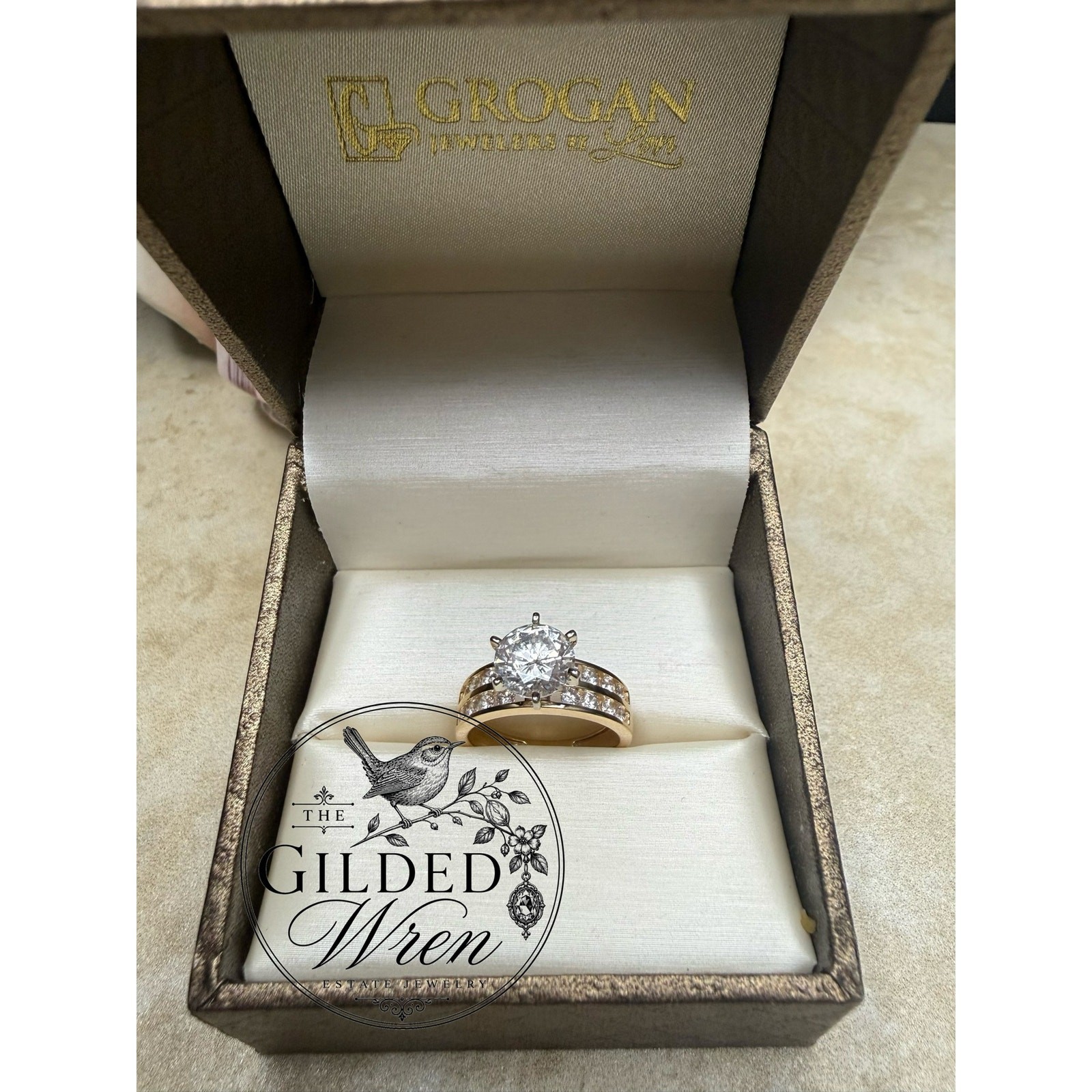 14K Gold Diamonique Simulated Diamond Engagement Ring Vintage 2 Ct Solitaire