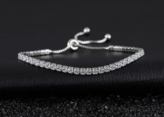 Sterling Silver Plated Adjustable CZ Bracelet