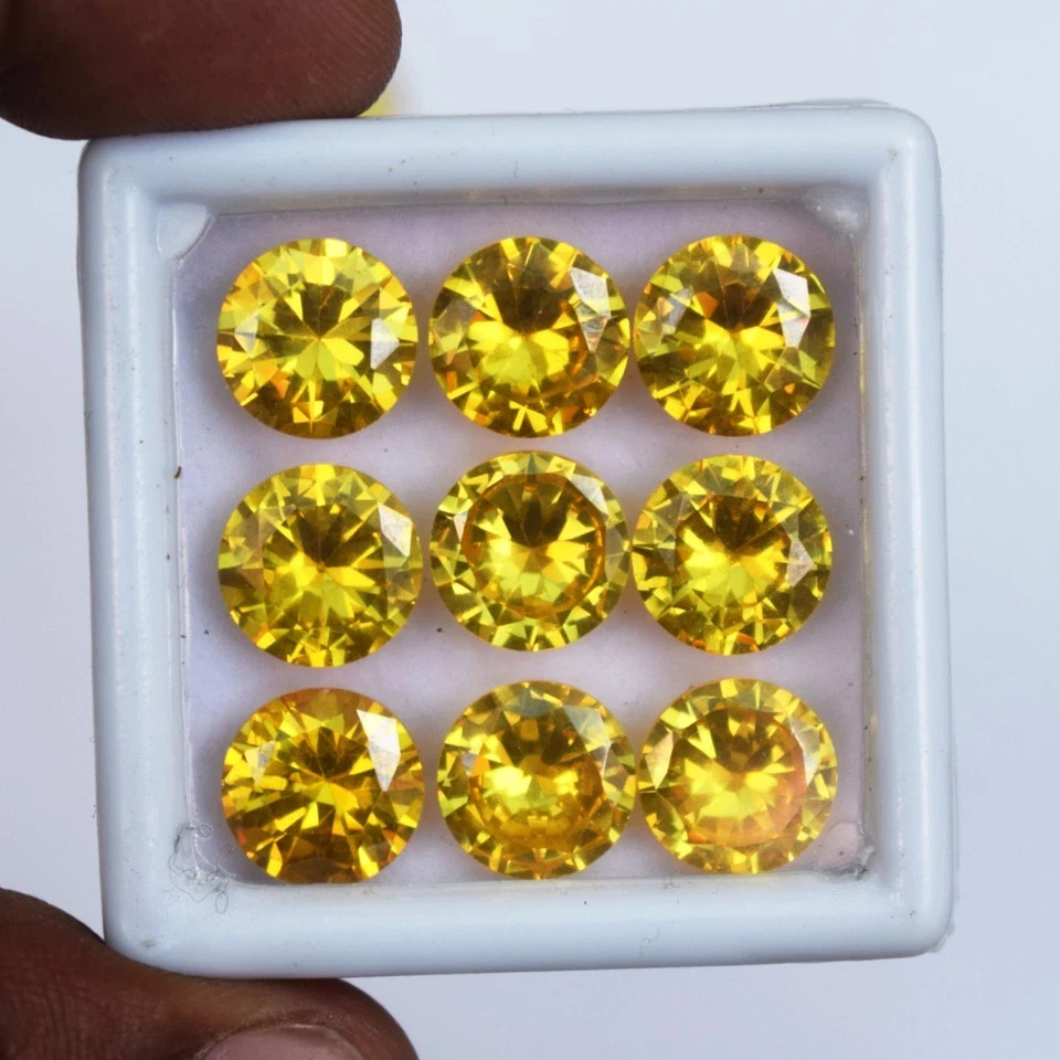 57 CT Flawless Yellow Sphene Round Cut Certified Loose Gemstone 9 Pcs Lot