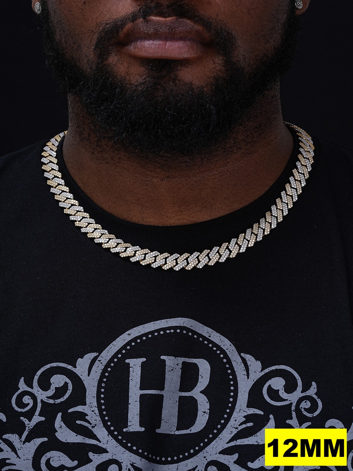 MOISSANITE Real Miami Cuban Link Prong Chain Ice Gold Plated 925 Silver Necklace