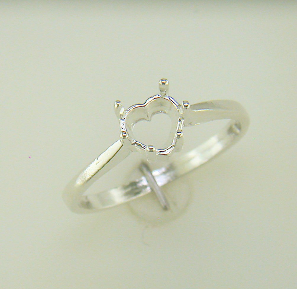 Six Prong Heart Shape Solitaire Ring Setting Sterling Silver
