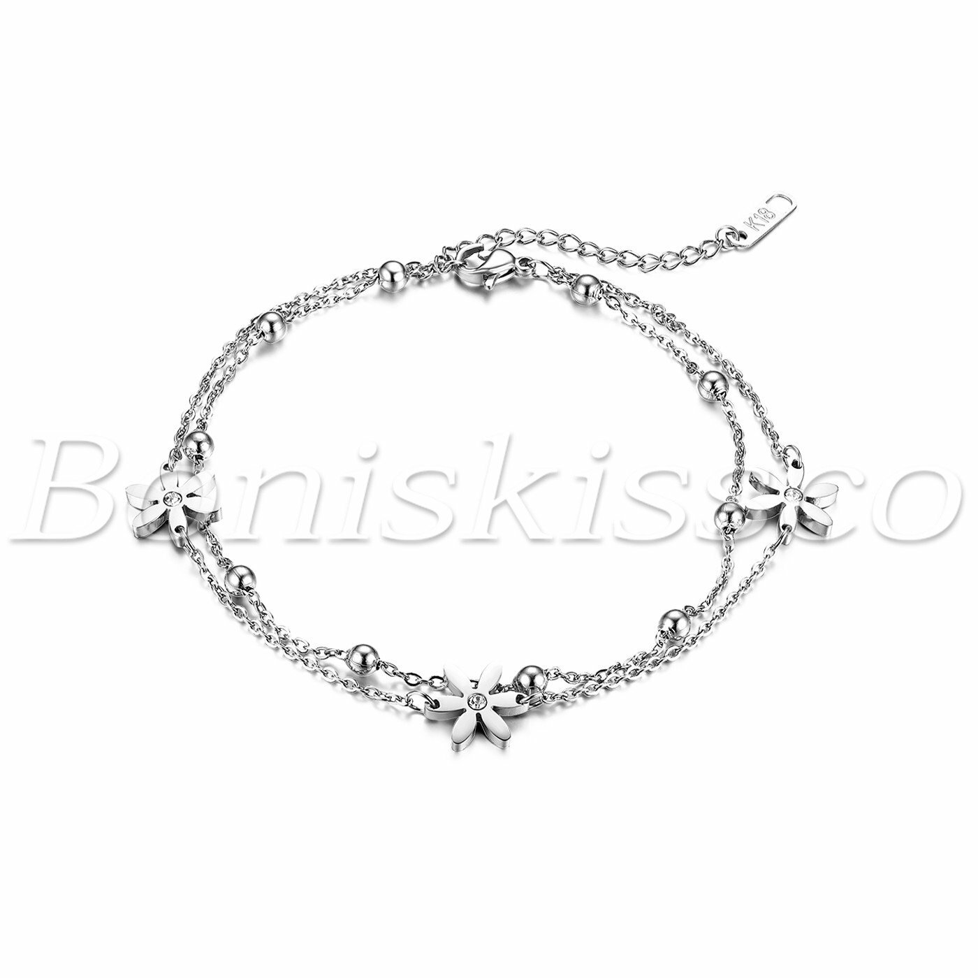 Womens Adjustable Stainless Steel Flower Multi-Layer Anklet Ankle Chain Bracelet