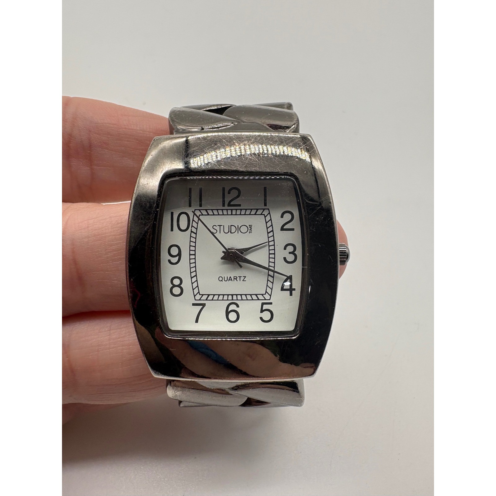 Studio Time Gunmetal Cuff Watch Chunky Curb Link Bangle Singapore Movt Need Batt