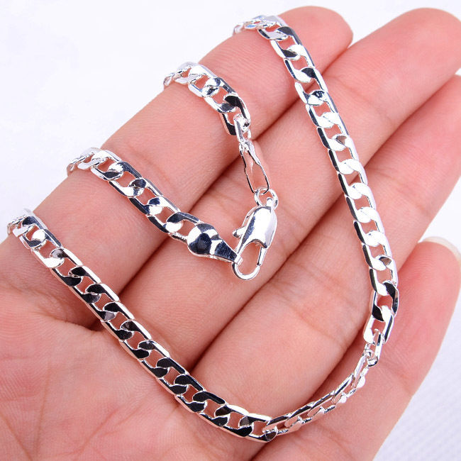 925 SILVER sterling 4mm CUBAN CURB chain 20″ necklace men female male FREE BOX