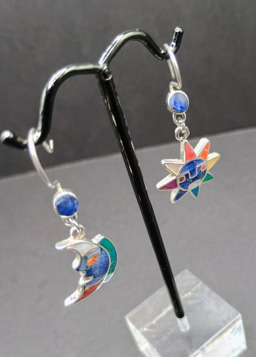 950 Silver Sun Moon Inca Wedding Earrings