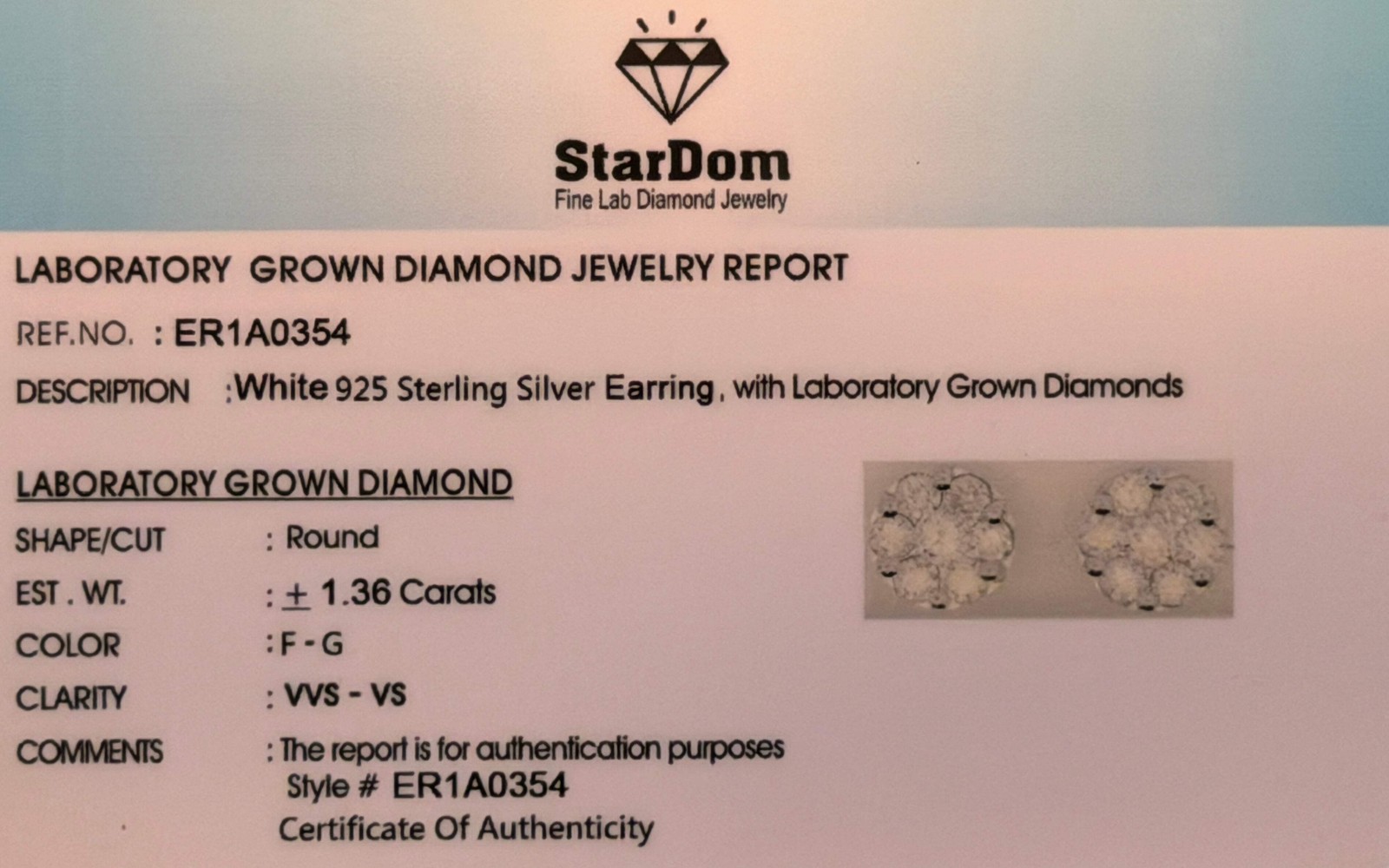 1.36 CARAT CERTIFIED LAB GROWN DIAMONDS 9 MM STERLING SILVER RHODIUM PLATED STUD
