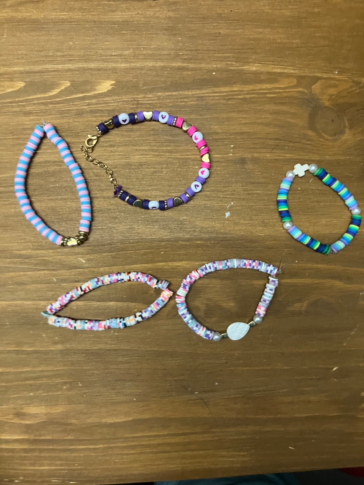 Lot of 5 Handmade Polymer Clay Bead Bracelets Assorted Colorful Cute Stacking