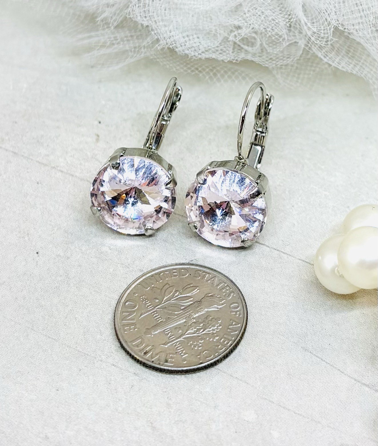 12mm Shiny Silver Plated Very Light Rosalina Pink Cup Chain Earrings Earrings