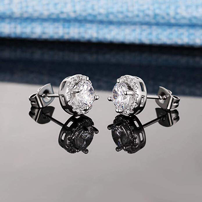 925 Sterling Silver Round Shaped Cubic Zirconia Stud EarringS – All Colors