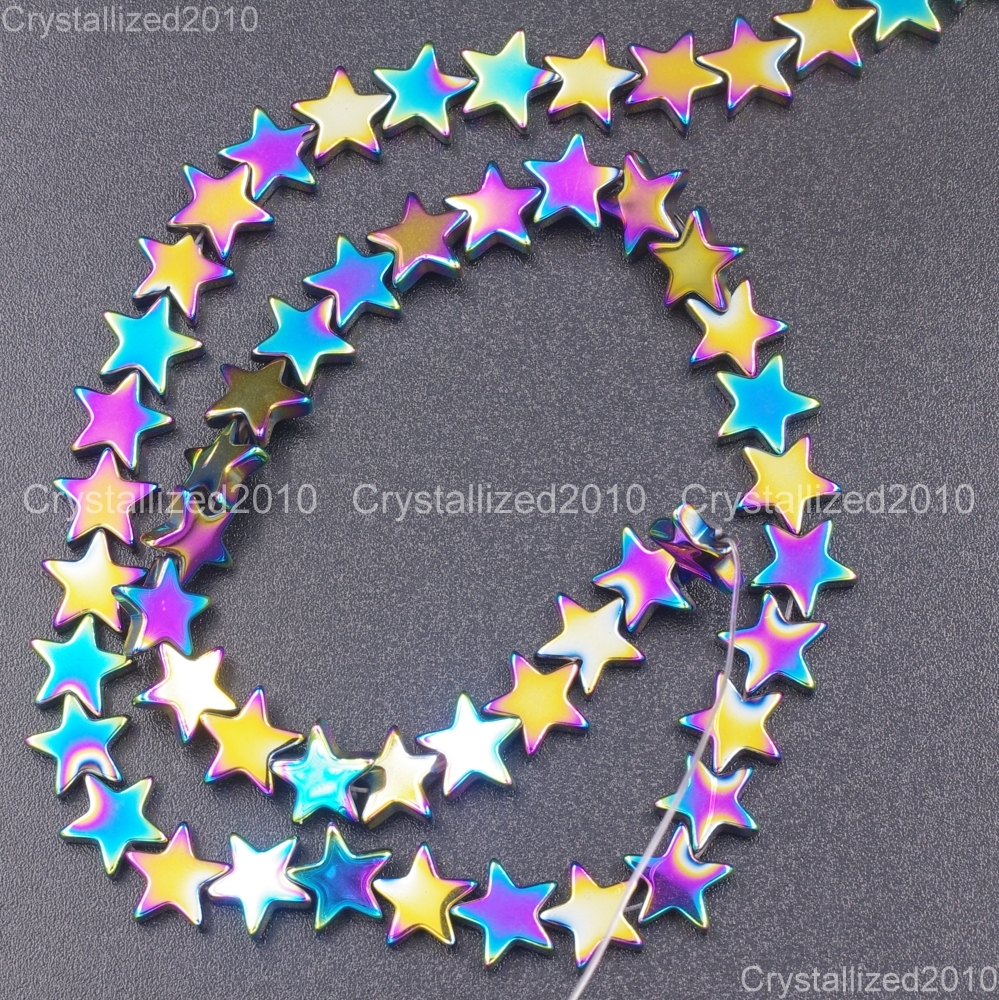 2 Strands Natural Hematite Gemstone Flat Star Beads 6mm 8mm 10mm Silver Gold 16″