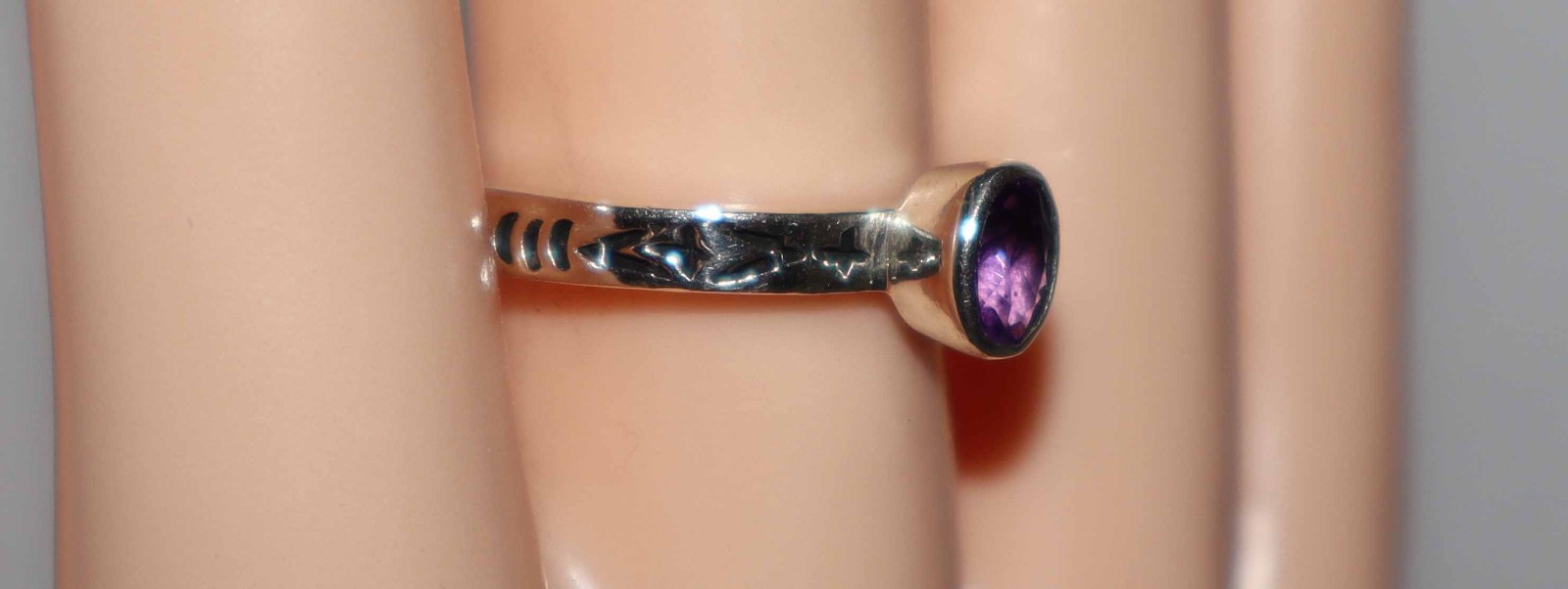 Silpada Sterling Silver Amethyst Etched Band Stack Ring R0455 Size 7
